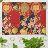 新年中国ののアジアのモダンパターン キッチンタオル (折り畳み)