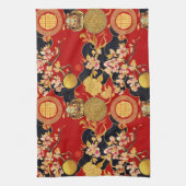新年中国ののアジアのモダンパターン キッチンタオル (縦)