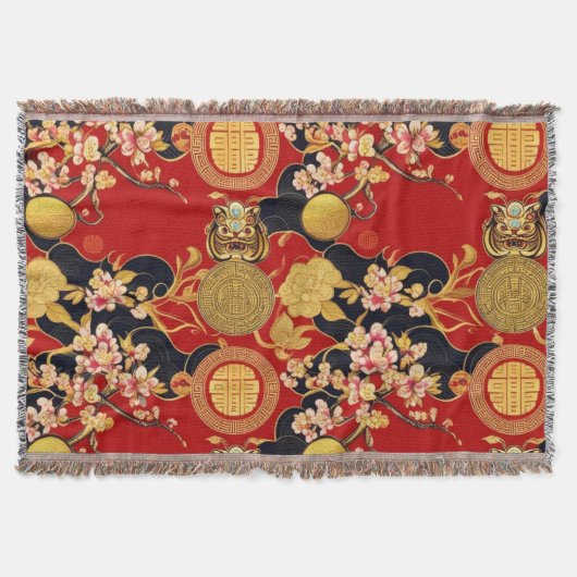 新年中国ののアジアのモダンパターン スローブランケット (正面)
