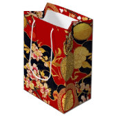 新年中国ののアジアのモダンパターン ミディアムペーパーバッグ (正面アングル)