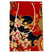 新年中国ののアジアのモダンパターン ミディアムペーパーバッグ (正面)