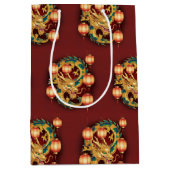 新年中国ののアジアのモダンパターン ミディアムペーパーバッグ (正面)