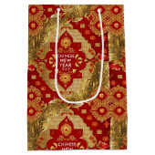 新年中国ののアジアのモダンパターン ミディアムペーパーバッグ (裏面)