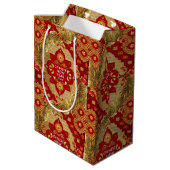 新年中国ののアジアのモダンパターン ミディアムペーパーバッグ (裏面アングル)