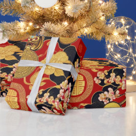 新年中国ののアジアのモダンパターン ラッピングペーパー