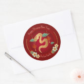 新年中国ののステッカー（ヘビの年）赤 ラウンドシール (封筒)