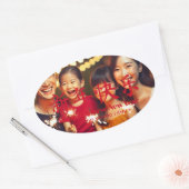 新年中国のの家族のカスタム写真カード 楕円形シール (封筒)