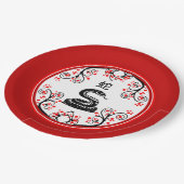 新年中国のの蛇と紅花 ペーパープレート (アングル)