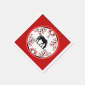 新年中国のの馬と赤い花 スタンダードカクテルナプキン (角)