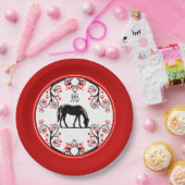 新年中国のの馬と赤い花 ペーパープレート (パーティー)