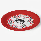 新年中国のの馬と赤い花 ペーパープレート (アングル)