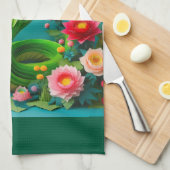 新年中国のグリーンスネーク2025 KT3 キッチンタオル (四つ折り)