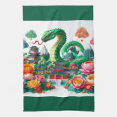 新年中国のグリーンスネーク2025 KT6 キッチンタオル (縦)