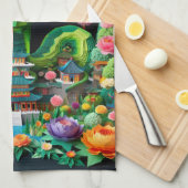 新年中国のグリーンスネーク2025 KT8 キッチンタオル (四つ折り)