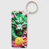 新年中国のグリーンドラゴン折り紙モノグラムレック キーホルダー (裏面)