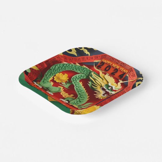 新年中国のグリーンドラゴン2024折り紙P02 ペーパープレート (傾斜あり)