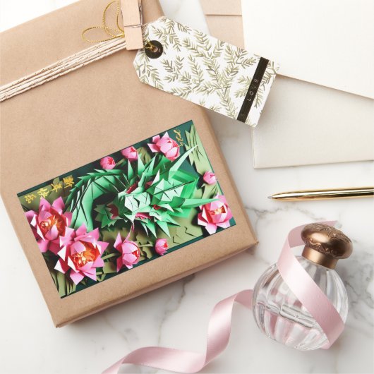 新年中国のグリーンドラゴン2024折り紙RecS 長方形シール (ギフト)