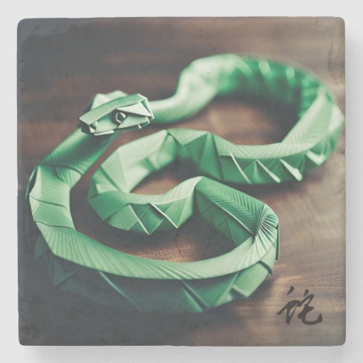 新年中国のスネークグリーン〔占星術の〕十二宮図誕生日MC ストーンコースター (正面)