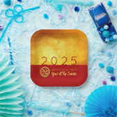 新年中国のスネーク2025赤金ゴールドSqPP ペーパープレート (パーティー)