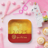 新年中国のスネーク2025赤金ゴールドSqPP ペーパープレート (パーティー)