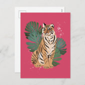 新年中国のタイガーモンステラ葉ズ シーズンポストカード (正面/裏面)