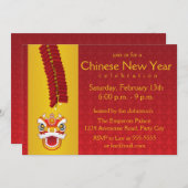 新年中国のドラゴンと爆竹 招待状 (正面/裏面)