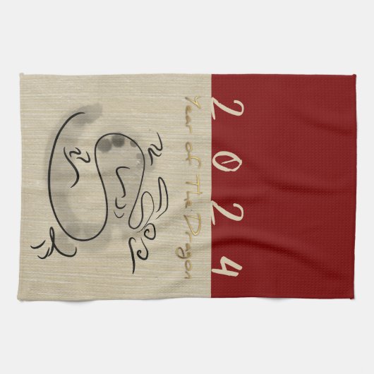 新年中国のドラゴンオリジナル絵画ズ〔占星術の〕十二宮図2 キッチンタオル (横)