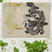 新年中国のドラゴンブラック紙カット〔占星術の〕十二宮図KT2 キッチンタオル (折り畳み)