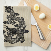 新年中国のドラゴンブラック紙カット〔占星術の〕十二宮図KT2 キッチンタオル (四つ折り)