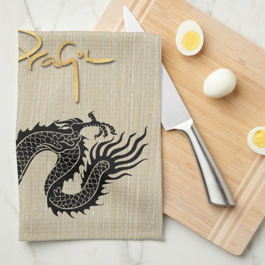 新年中国のドラゴンブラック紙カット〔占星術の〕十二宮図KT キッチンタオル (四つ折り)