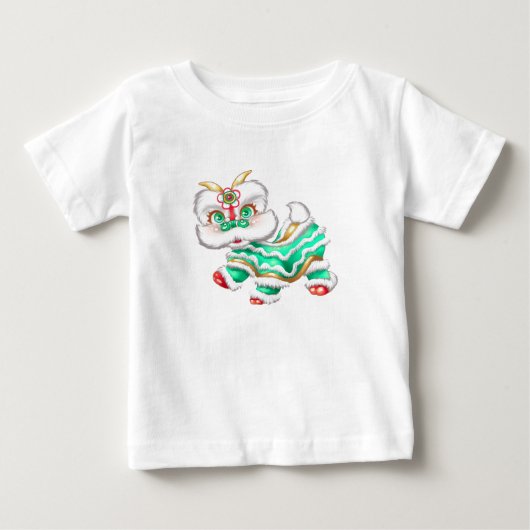 新年中国のドラゴンベビーグリーン ベビーTシャツ (正面)