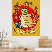 新年中国のドラゴン漫画 ポスター (キッチン)