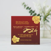 新年中国のドラゴン紙切り2024金ゴールド雲 招待状 (スタンド正面)