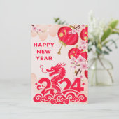 新年中国のドラゴン2024年旧正月ピンク シーズンカード (スタンド正面)