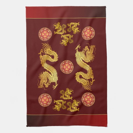 新年中国のドラゴン2024飾KT キッチンタオル (縦)