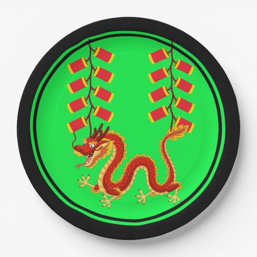 新年中国のドラゴン&ファイレクラ中国のッカー ペーパープレート (正面)