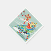 新年中国のブルーライオンダンサー スタンダードカクテルナプキン (角)
