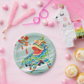 新年中国のブルーライオンダンサー ペーパープレート (パーティー)
