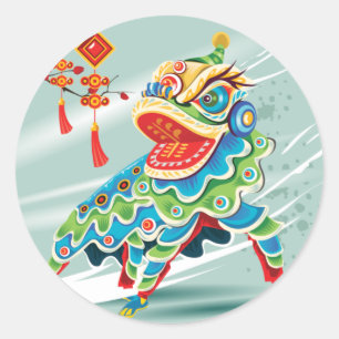 新年中国のブルーライオンダンサー ラウンドシール
