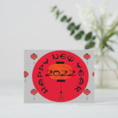 新年中国のランタン赤灰色はがき ポストカード (スタンド正面)