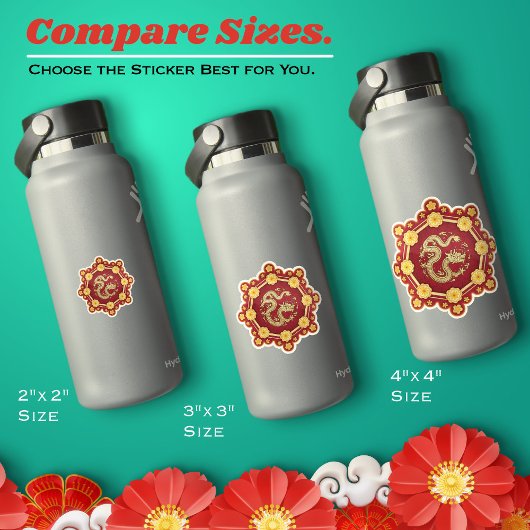 新年中国の八福金花龍 シール