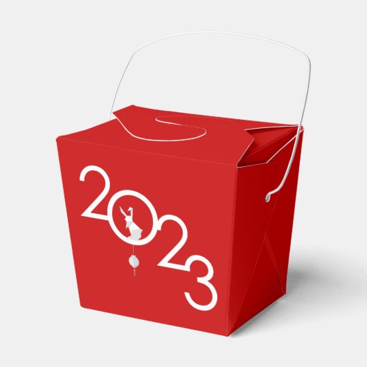 新年中国の折り紙うさぎ赤い愛玩箱 フェイバーボックス (正面サイド)