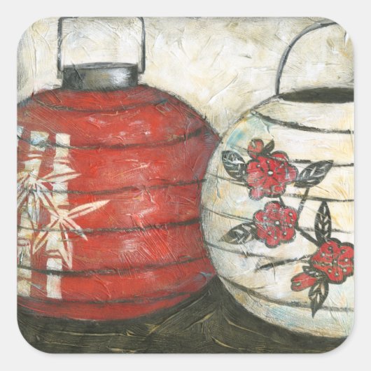 新年中国の提灯フローラプリント スクエアシール (正面)