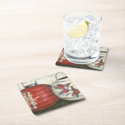 新年中国の提灯フローラプリント スクエアペーパーコースター (インサイチュ)