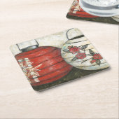 新年中国の提灯フローラプリント スクエアペーパーコースター (アングル)
