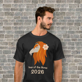 新年中国の火馬2026〔占星術の〕十二宮図男性 Tシャツ