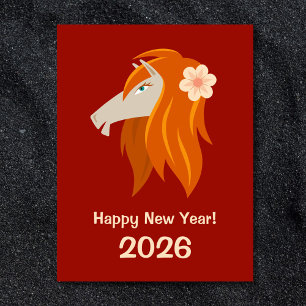 新年中国の火馬2026〔占星術の〕十二宮図 シーズンポストカード