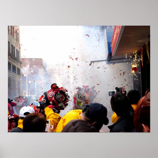 新年中国の爆竹と獅子 ポスター (正面)