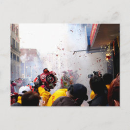 新年中国の爆竹と獅子 ポストカード