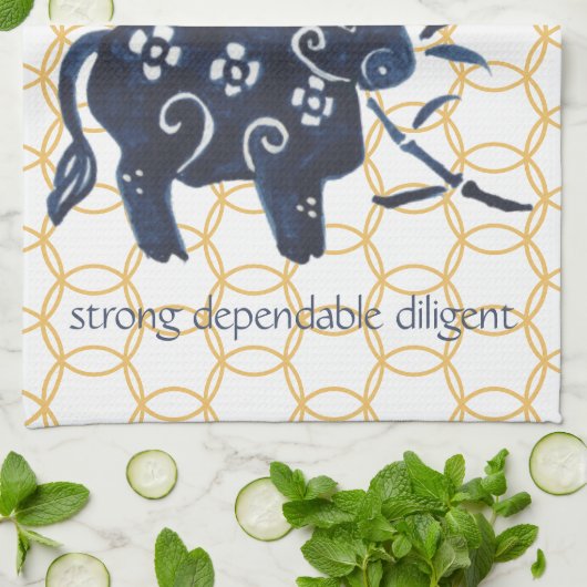 新年中国の牛〔占星術の〕十二宮図動物ミニマル2021 キッチンタオル (折り畳み)